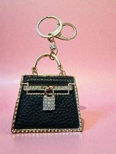 Luxury Black Handbag Purse Charm Keychain Gold Tone Rhinestone Bag Accessory