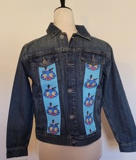 Childrens Place Denim Jacket 7/8 Boys Hand decorated Unisex Streamwash Color Cat