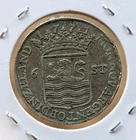 1771 Dutch Netherlands VOC 6 Stuiver Ship ZEELAND Silver Coin_b590
