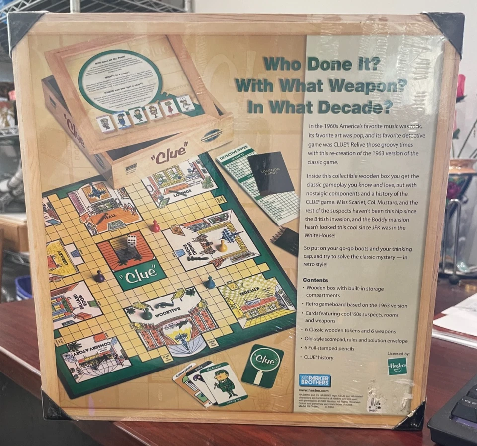 CLUE DETECTIVE BOARD GAME WOODEN BOX 2002 NOSTALGIA SERIES SEALED PARKER BROS. - Image 4 of 4