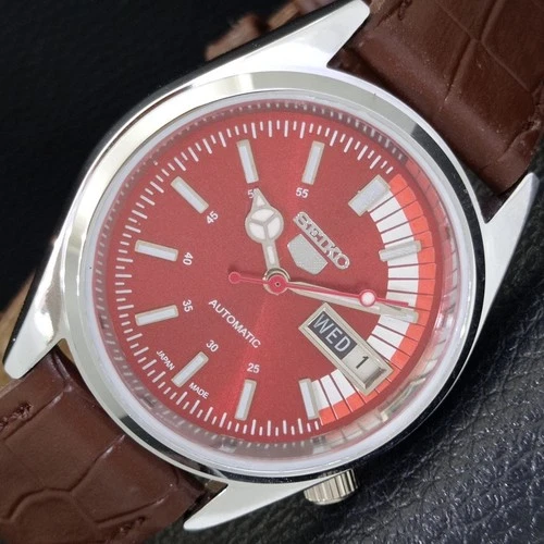 REFURBISHED VINTAGE SEIKO 5 AUTOMATIC 6309A JAPAN MENS RED DIAL WATCH a441103-1
