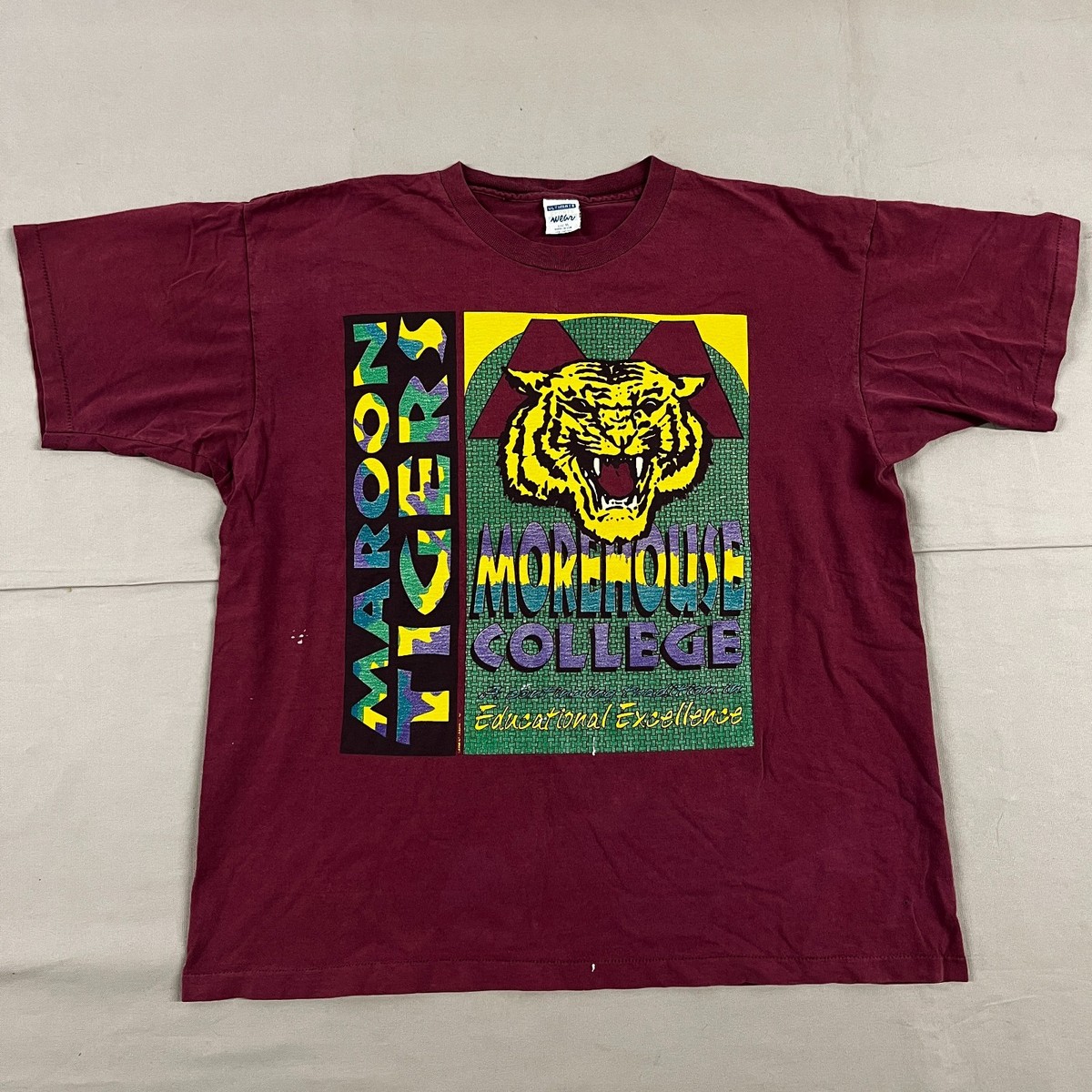 Vintage 90's Morehouse Tigers College Maroon T-Shirt USA Made XL View 2