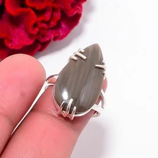 Flint Stone - Usa Gemstone 925 Sterling Silver Ring S.8 R102534
