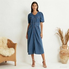 Vintage Utility Maxi Dress Blue Denim Cotton Short Sleeve Pockets US 10