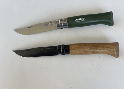 Lot Opinel INOX No.8 Stainless Steel Khaki Green Handle, Lanyard / Black Blade 8