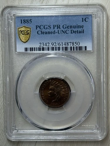 1885 INDIAN HEAD PENNY PCGS PR GENUINE-UNC DETAILS