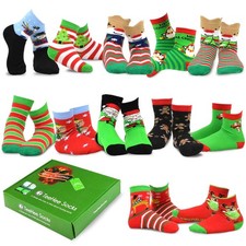 12-Pair Gift Box Christmas Fun Holiday Crew Socks for Little Kids Unisex Sill...