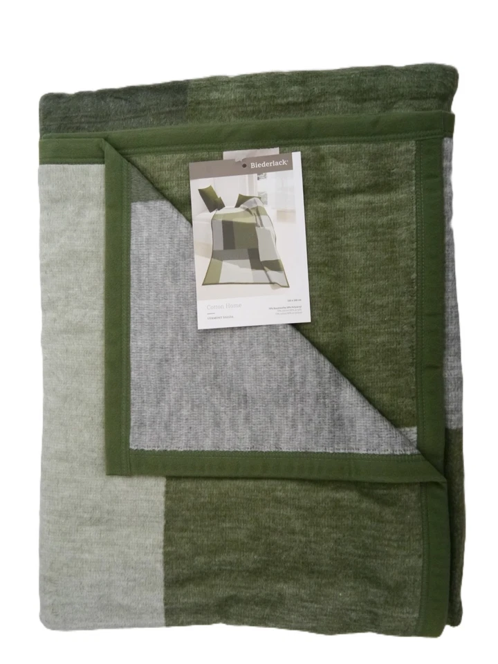Kuscheldecke Wohndecke Sofadecke Baumwolle Biederlack 150x200 cm grün grau
