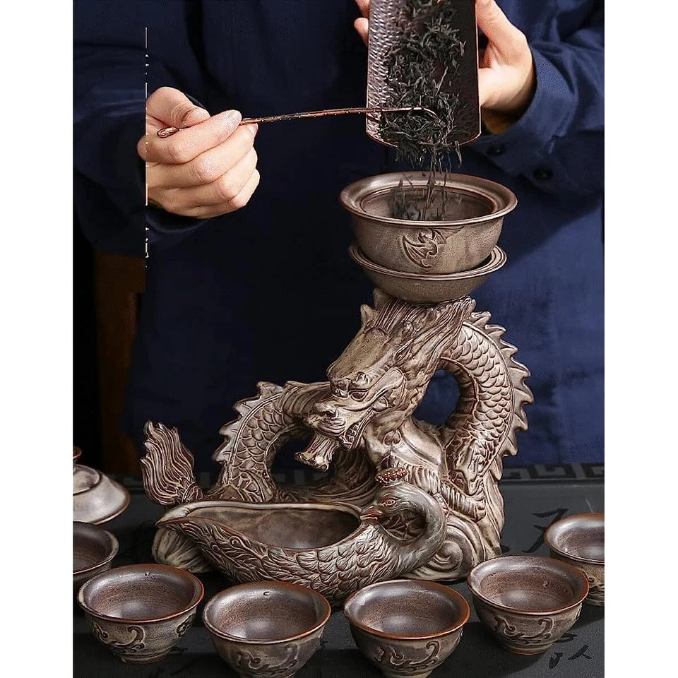 Chinese Dragon Tea Set Gongfu Lazy Teapot Made of Ceramic Unique Gift - Image 2 of 4