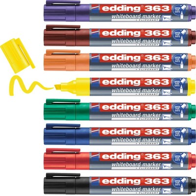 edding 363 whiteboard marker set - multi-coloured - 8 whiteboard pens - chisel n