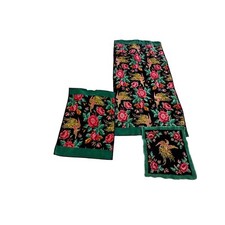 Vtg Indanthren Floral Bird Pattern Towel Textiles Set Cottagecore Country Chic