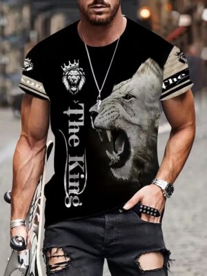 T-Shirts Fashion White Lion The King Black Casual Short Sleeve Novelty Silky Tee