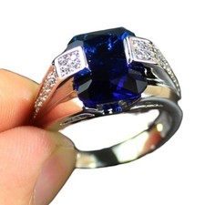 Royal Pretty Ring For Valentine Gifts 3 Ct Simulated Sapphire Ring Silver Plated