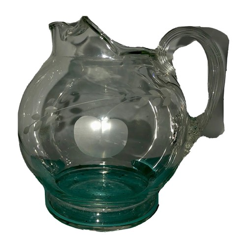 Vintage 6 Inch Ball Glass Pitcher Etched Cherries Fun - Picture 8 of 13