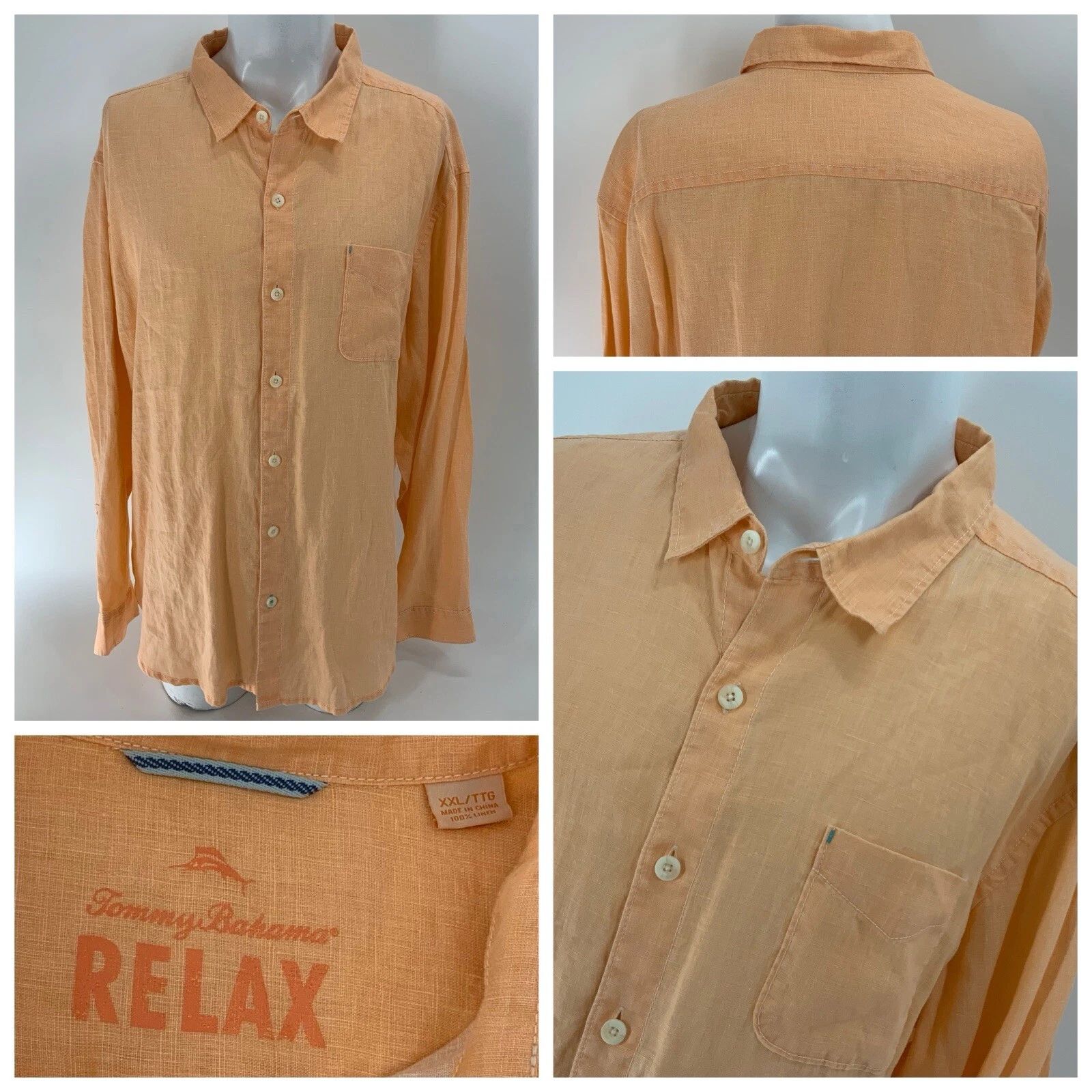 Tommy Bahama Relax Linen Button Up Shirt XXL Men’s Orange YGI W4-119