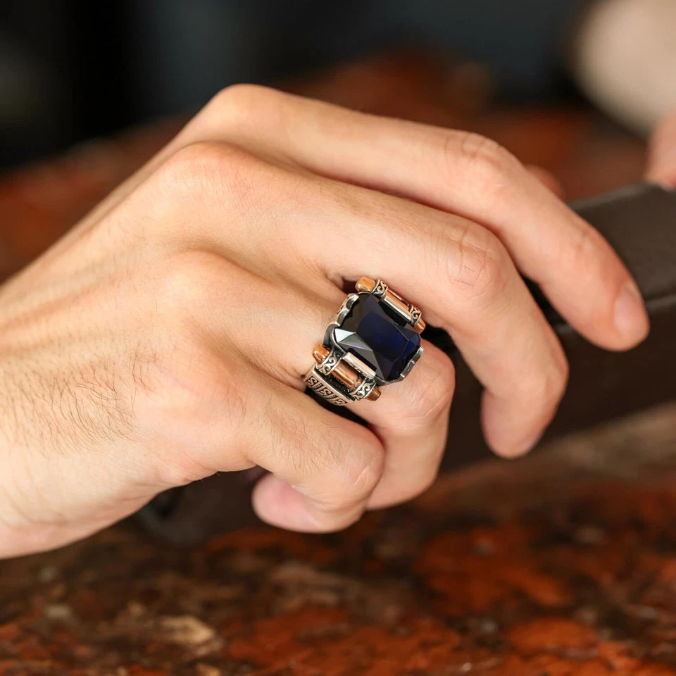 Genuine Solid 925 Sterling Silver Ring Bronze Faceted Simulated Ottoman size8-12 - Image 2 of 3