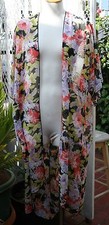 Cardigan,beautiful floral chiffon,shortsleeve,long,black,size S,M,L, made in USA