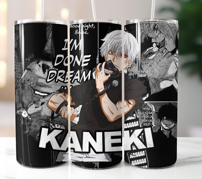Ken Kaneki Tokyo Anime  Tumbler 20oz Stainless Steel Straw Insulated Cup Mug Lid