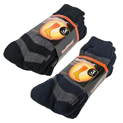HEATGUARD Thermal Wool Mens Socks - Black or Navy sets UK 7-11 3 Pairs With Stripes Thick