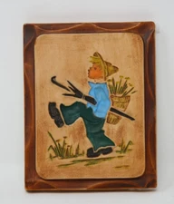 Vintage Boy Chalk Ware Wall Plaques Hand Painted Picture Modern Art Co Kids