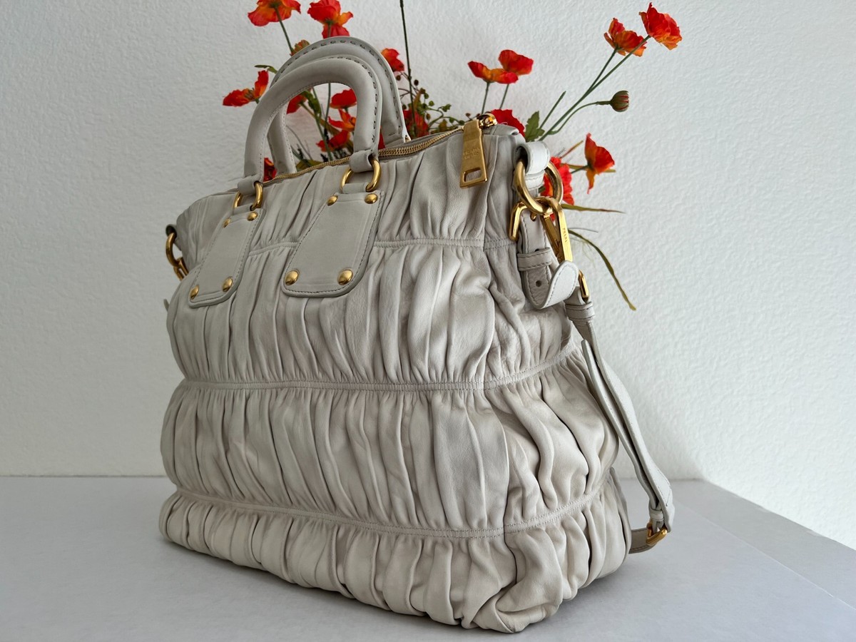 Prada Gaufre Gathered Nappa Leather Large Tote Handbag In