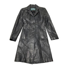 Iceberg Leather Styles Long Women's Coat | Vintage High End Designer Black Vtg
