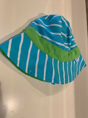 NEW IPlay Swim Sun Hat UPF +50 infant Blue And Green Stripe 6-18 Months 
