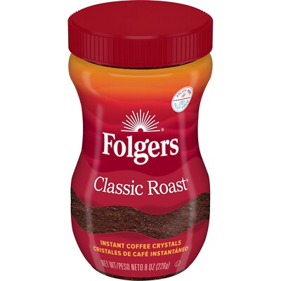 Folgers Classic Roast Instant Coffee Crystals, 8 Ounces