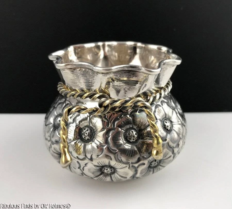 900 Серебряный (почти стерлинговый) цветочный чаша позолоченный веревки галстук континентальный / Ближний Восток - Изображение 4 из 4