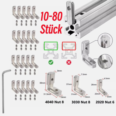 Innenwinkel Außenwinkel Aluprofil Nut 6|8 Für 20x20 30x30 40x40 Profilverbinder