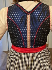 Krüger-Dirndl, Gr. 38, blau weiß getupft + rot m. roter Schürze