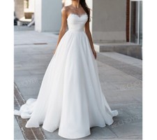 Princess Plus Size Wedding Dress Sweetheart Satin Pearls A-Line Bride Gown Train