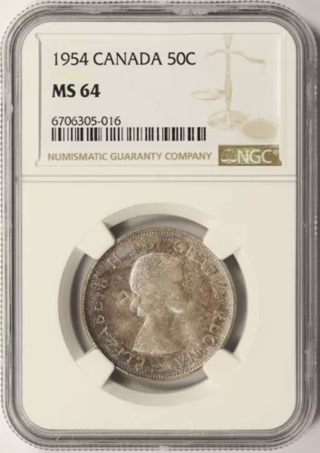 1954 Canada 50c Silver Half Dollar NGC MS64