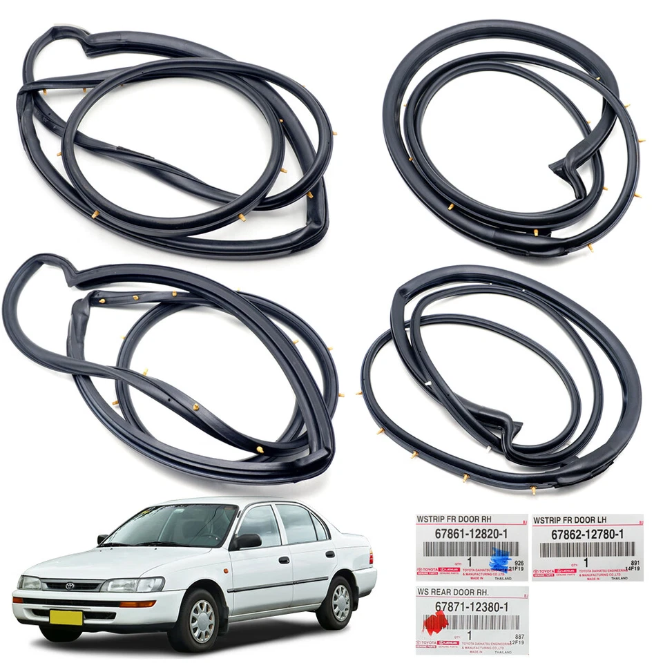 4Pcs Door Rubber Weatherstrip Seal For Toyota Corolla 1991 - 1995 Foto 3 de 4
