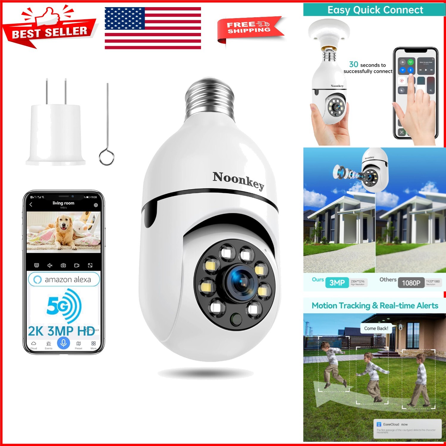 Super HD Light Bulb Security Camera with Real-time Alerts and Zoom Feature