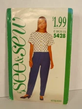 Butterick See & Sew 5428 Very Easy Top & Pants Misses' 18-22 Pattern Uncut