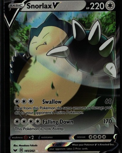 Snorlax V Ultra Rare SWSH01 Sword & Shield Base Set 141/202 Colorless Holo Pokem