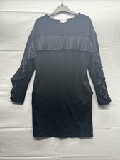 Warehouse Women Black Ruffle Midi Dress Size 12 Long Sleeve Stretch with Pockets