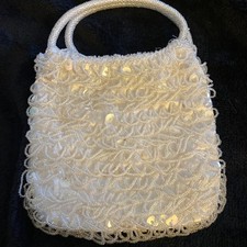Vintage 1950's/60 s Bead sequins Ivory Beaded Purse Handle needs stitching
