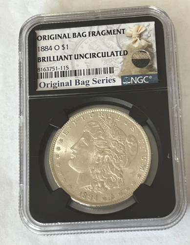 1884 O $1 Morgan Silver Dollar Original Bag Fragment NGC Brilliant Uncirculated