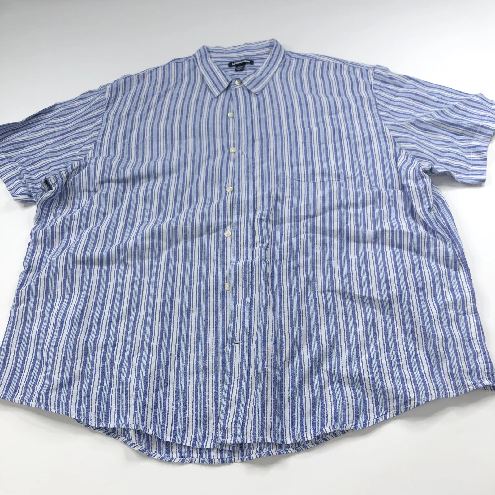 Lands End Traditional Fit 100% Linen XXL Button SS Collared Shirt Blue MINT