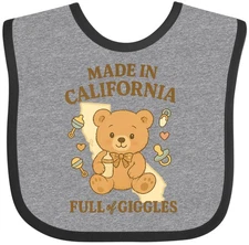 Inktastic Made In California Full Of Giggles Teddy Bear Baby Bib Outfit Clothing