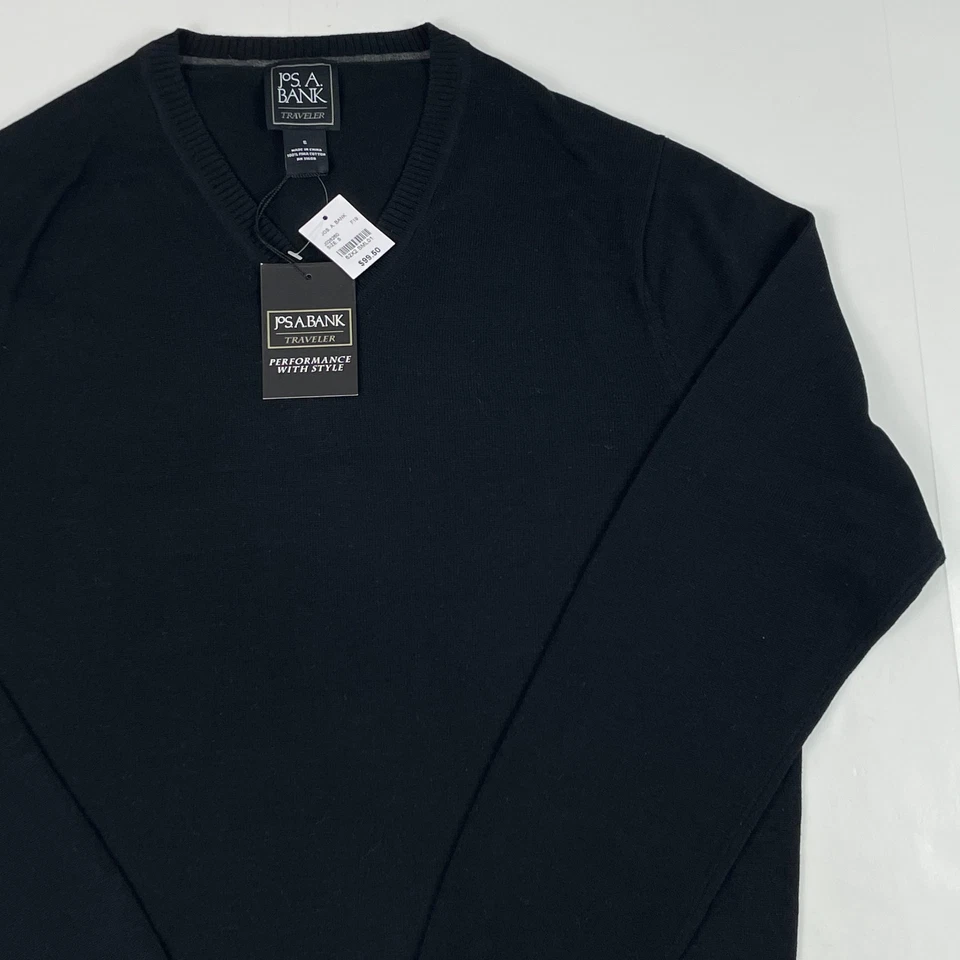 Jos A Bank Sweater Mens Small Black Pima Cotton V Neck Pullover Golfer Golfing - Image 3 of 4