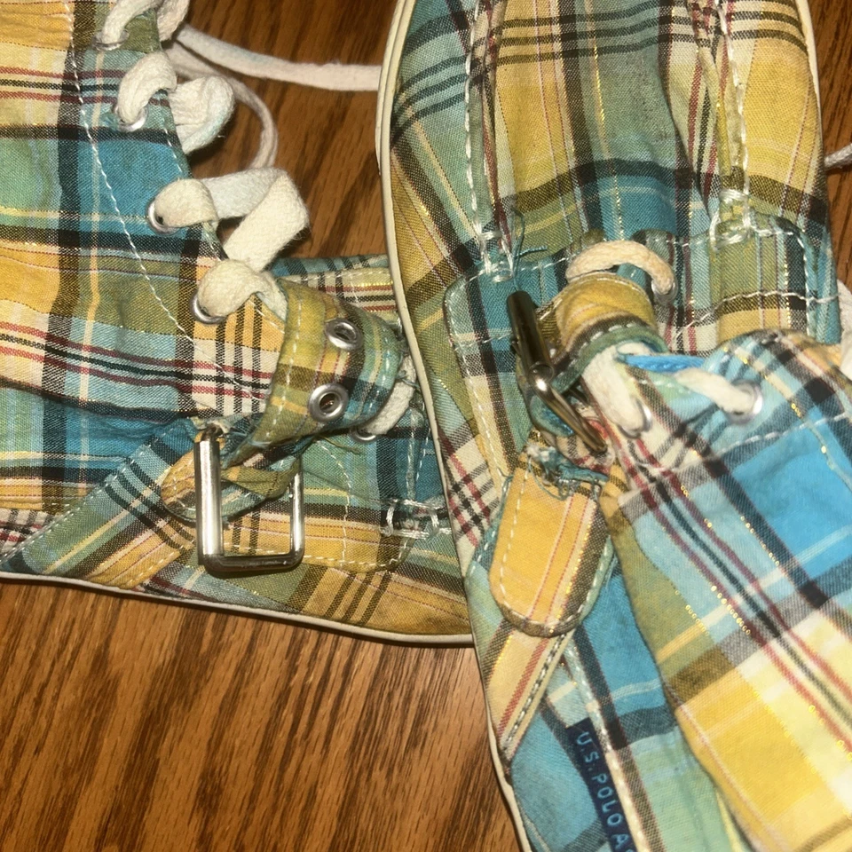 Tênis xadrez US Polo Association cano alto tamanho 6 com fivelas - Imagem 4 de 4