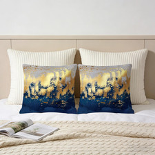 Navy Blue and Gold Printed Throw Pillow Covers 18x18 Set of 2, Modern Abstrac...