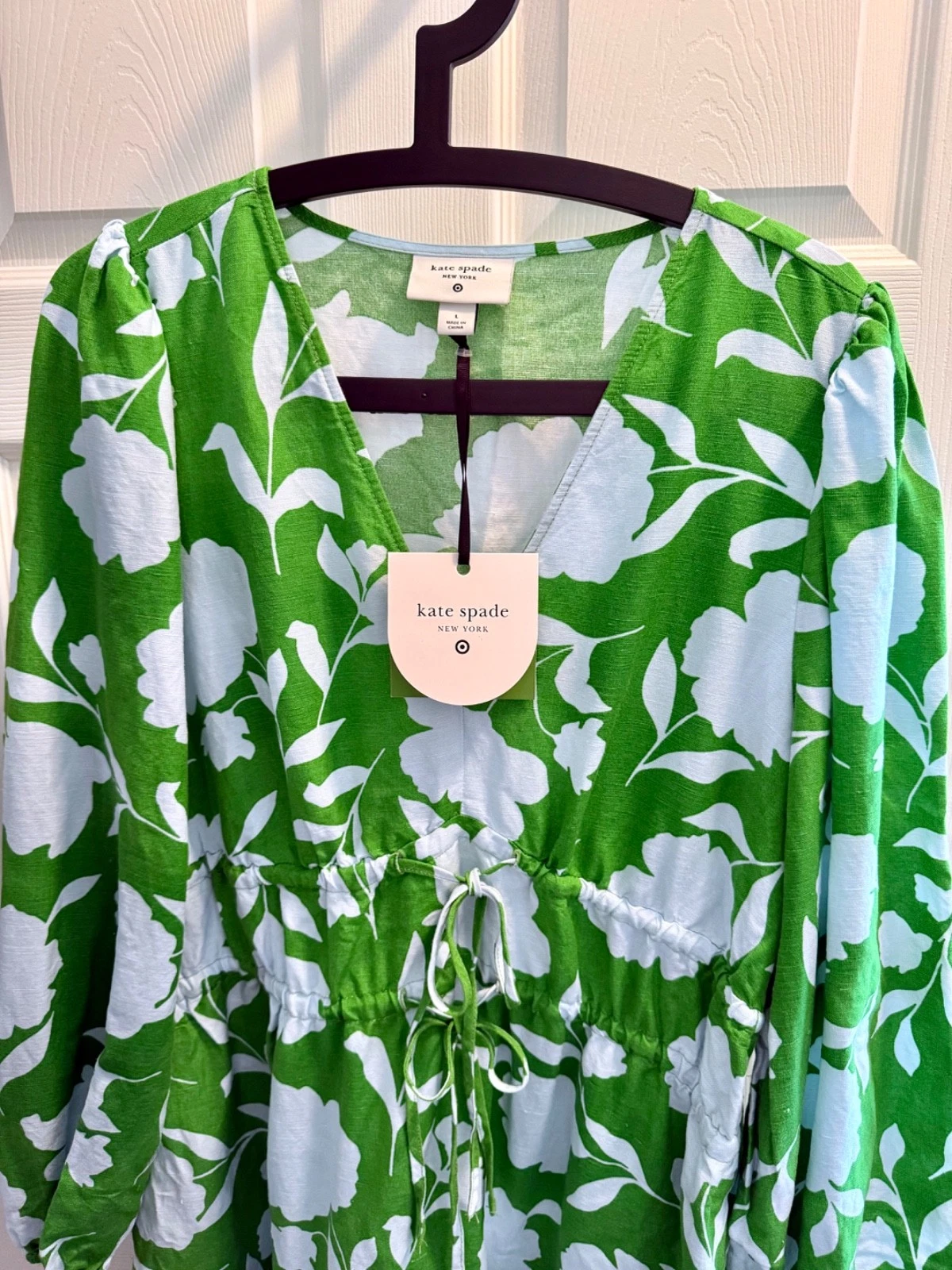 Maxi abito donna classico lino rosa manica lunga L kate spade new york target