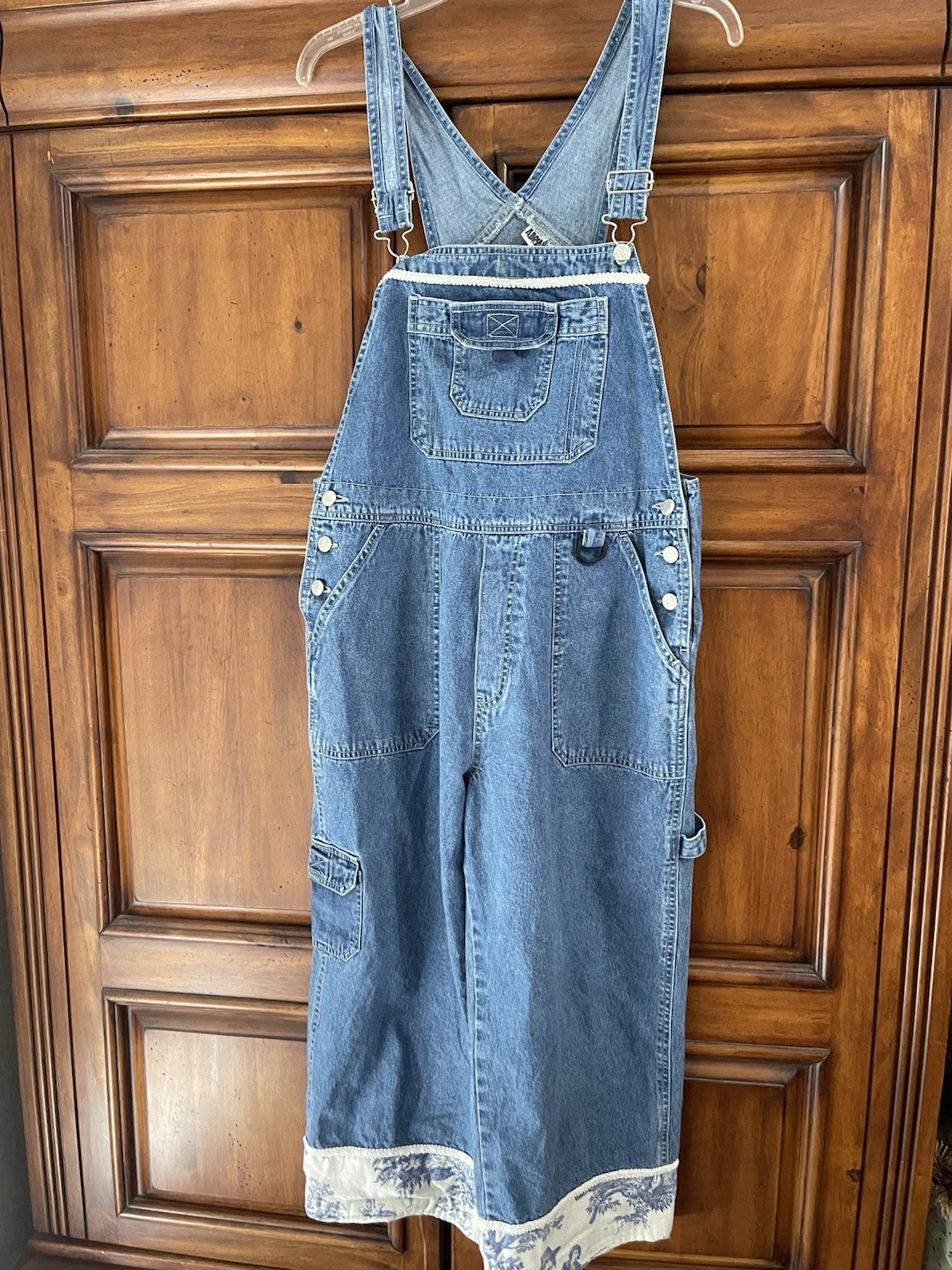 Rare Vintage Custom Toile Adriana Sport Jean Cargo Overalls Large Crop Boho
