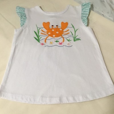 LITTLE GIRLS SUMMER SHIRT W/WHIMSICAL CRAB APPLIQUÉ BY BAILEY BOYS, 6X,preowned 