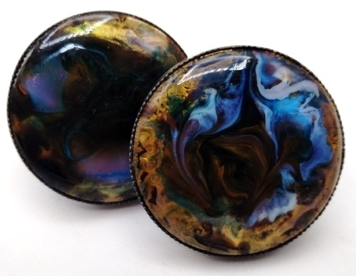 Vintage Jacob M. Oldak Enamel on Copper Cufflinks Blue Gold MCM Modernist Art
