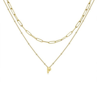 Bubble Initial P Necklaces for Women 18K Gold Plated Letter Necklace Dainty Alph